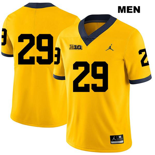 Men's NCAA Michigan Wolverines Jordan Glasgow #29 No Name Yellow Jordan Brand Authentic Stitched Legend Football College Jersey AD25Q31DZ